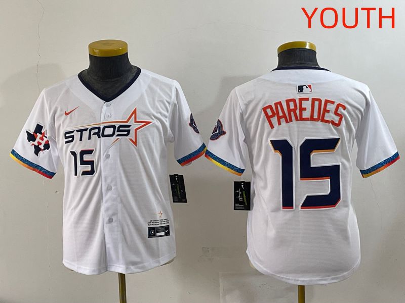 Youth Houston Astros #15 Paredes White Fourth generation Joint Name 2025 Nike MLB Jersey style 5